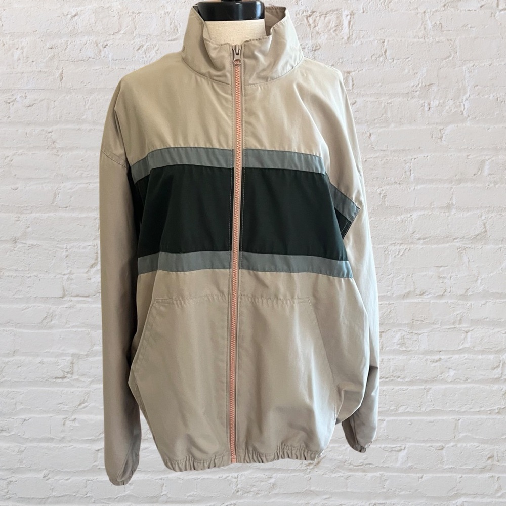 Vintage Champion Track Jacket in light khaki with color block stripes